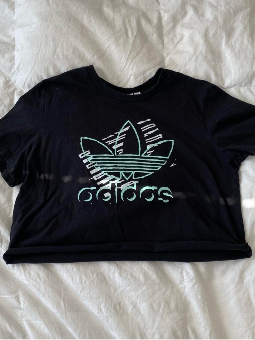Adidas Black Tee with Mint Trefoil Graphic S/M